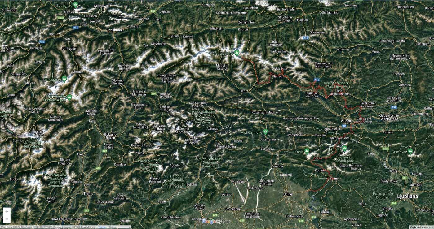 Alpe Adria Trail google maps
